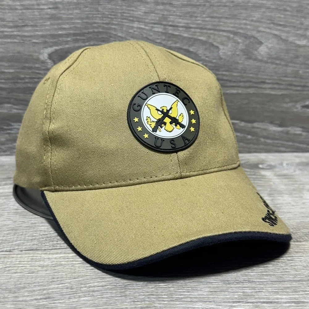 Guntec USA Hat Cap‎ Strap Back Mens Khaki Black Patch Embroidered Advertising